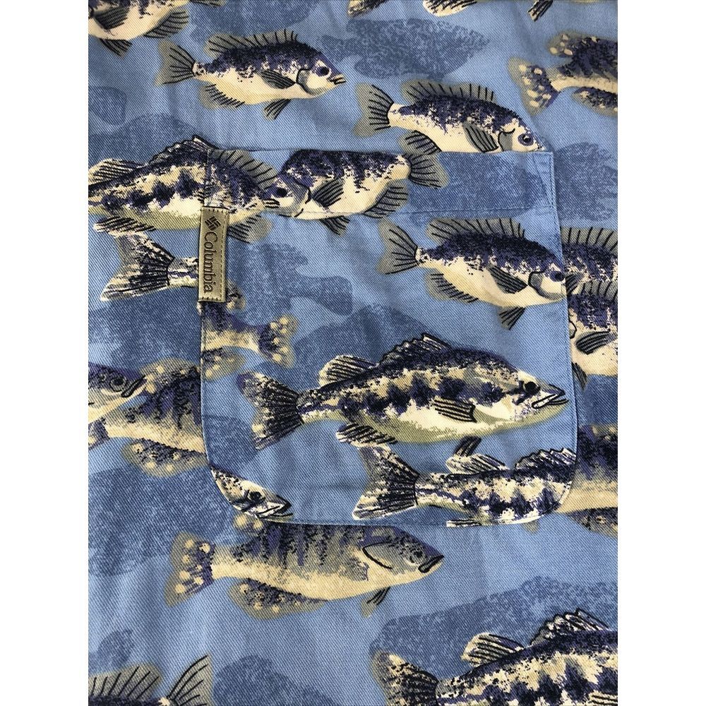 Columbia Shirt Mens Large Blue Fish All Over‎ Print Button Short Sleeve Casual - Picture 2 of 11
